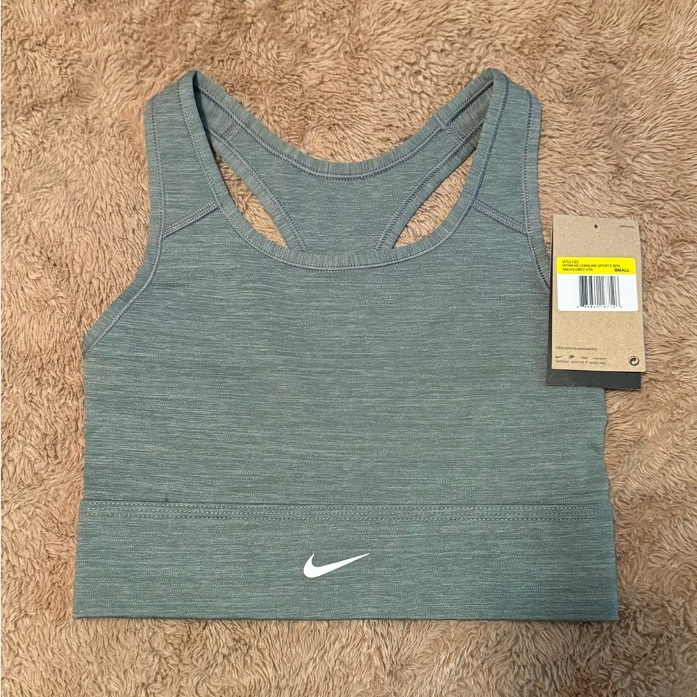 Nike Smoke Grey Longline Sports Bra with Swoosh